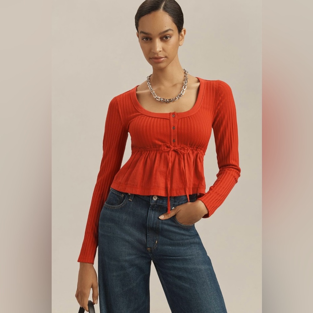 Pilcro Long-Sleeve Scoop-Neck Babydoll Top